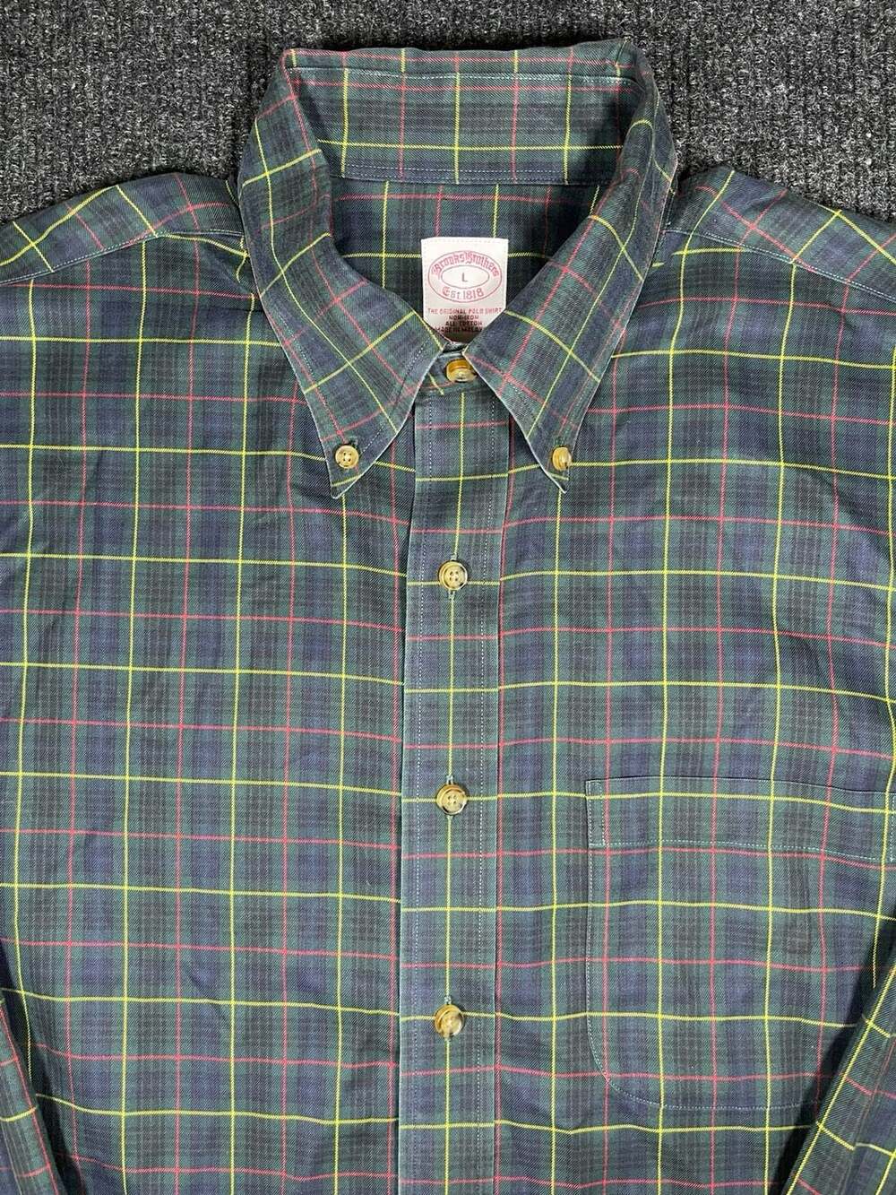 Brooks Brothers Plaid Long Sleeve Button-Down Shirt Non-Iron Cotton Men's L